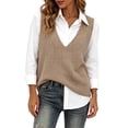 thumbnail image 2 of Crochet Tops for Women Pullover Tops 2026 Holiday Outfits Women's Winter V-Neck Knitted Solid Color Sweater Khaki M, 2 of 6
