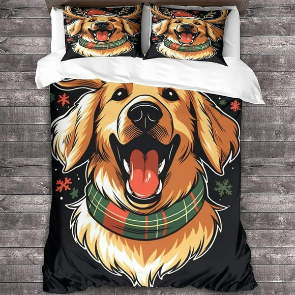 LikeEj Golden Retriever Duvet Cover Set 3D Dog Pattern Printe Bedding Quilt Duvet Cover Set,Soft Microfiber Christmas Quilt Cover Double(Double200x200cm)