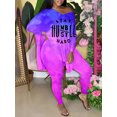 thumbnail image 2 of LovelyWholesale Women's Plus Size Casual V Neck Letter Print Purple Two-piece Pants Set, 2 of 2