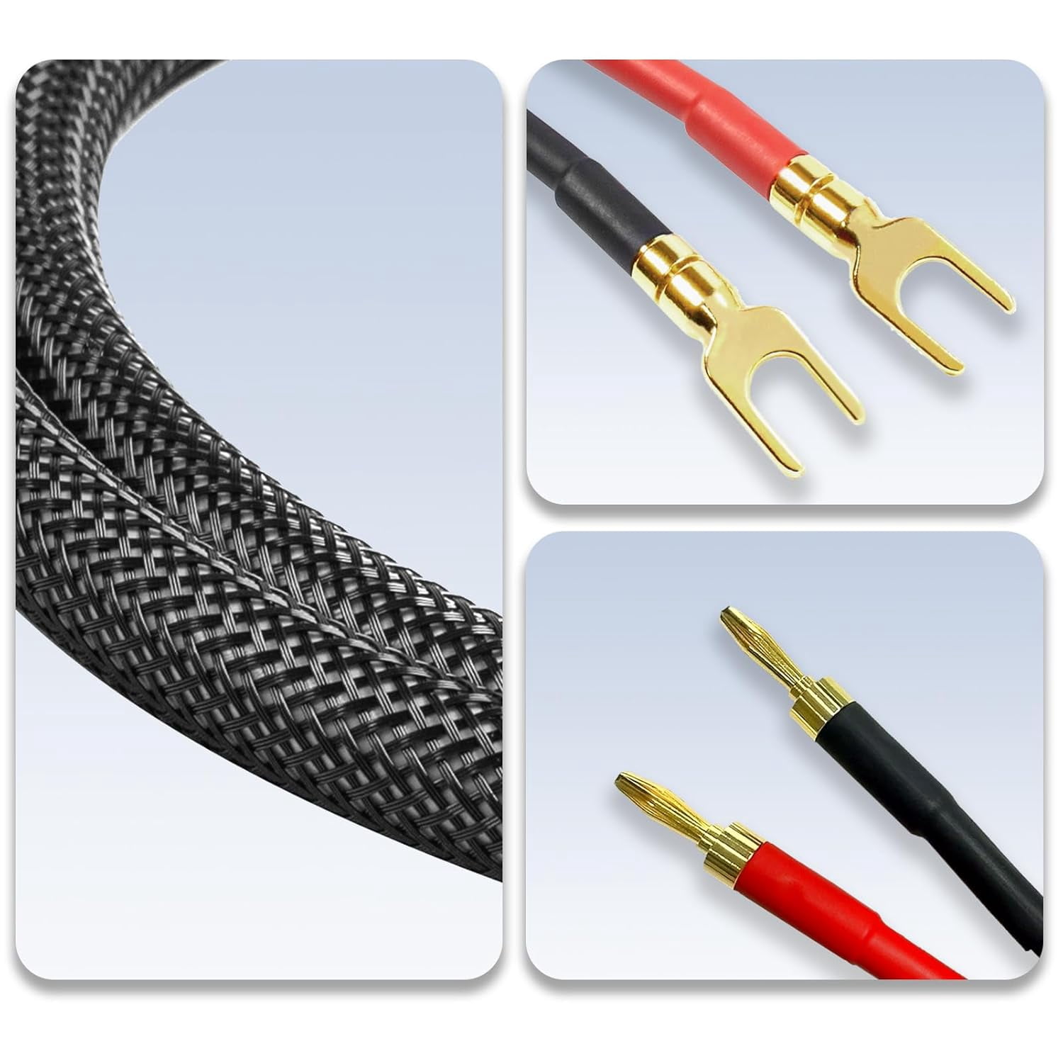 Meamaz Case 2-Male Y Fork Spade to 2-Male Banana Plug Speaker Cable OFC 12 Gauge Wire U-Shaped Audio Hi Fi Wire, for Speakerm, Home Theater, Car,1 Pack 6.56FT