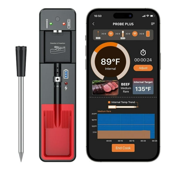 Smart wireless Bluetooth thermometer, barbecue thermometer, food thermometer,Silver