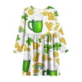 thumbnail image 2 of Girls St Patrick's Day Dress Long Sleeve Clover Print Kids Holiday Party A-Line Pullover Dress Orange White,Size 4-5 T, 2 of 6