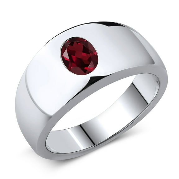 Gem Stone King Men's 925 Sterling Silver Red Rhodolite Garnet Ring for Men | 1.35 Cttw | Oval 8X6MM | Gemstone January Birthstone (Size 7)