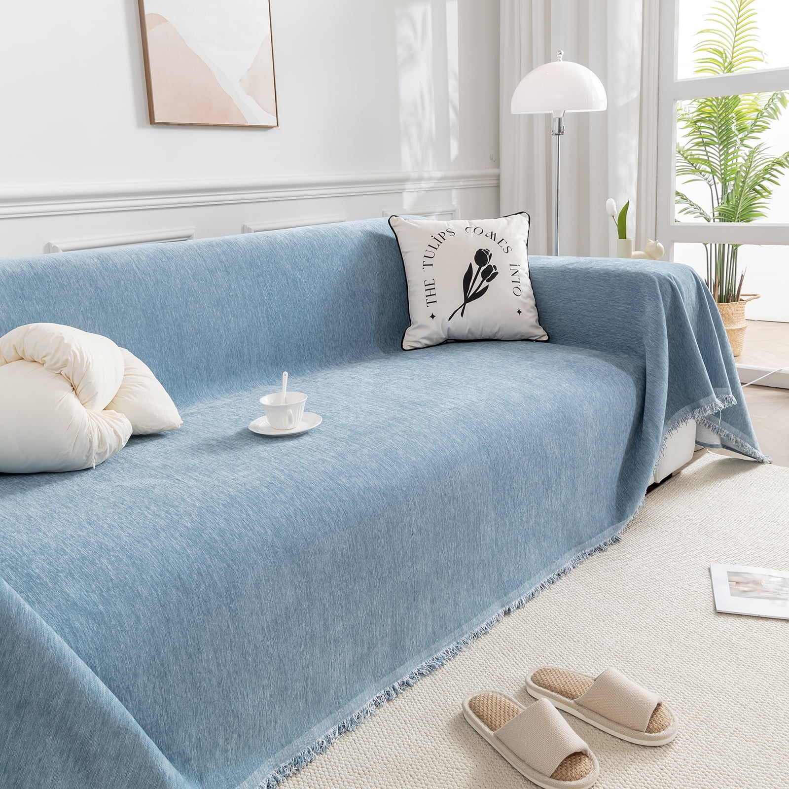 Lapalife 1 Piece Chenille Sofa Blanket Cover 71''x 134'' Soft Sofa Slipcover Chairs Sofas Bed Cover for Bedroom Living Room, Blue