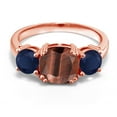 thumbnail image 2 of Gem Stone King 18K Rose Gold Plated Silver Red Tiger Eye and Blue Sapphire 3 Stone Engagement Ring for Women (3.20 Cttw, Gemstone, Cushion 8MM, Size 5), 2 of 5