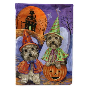 Carolines Treasures PPP3241CHF Yorkie Halloween Haunted House Flag Canvas House Size  Large multicolor