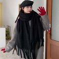 thumbnail image 4 of comerut Winter Scarf Thickened Knitted Solid Color Elastic Tassel Stay Warm Anti-shrink Lady School Outdoor Scarf Clothes Accessories, 4 of 8