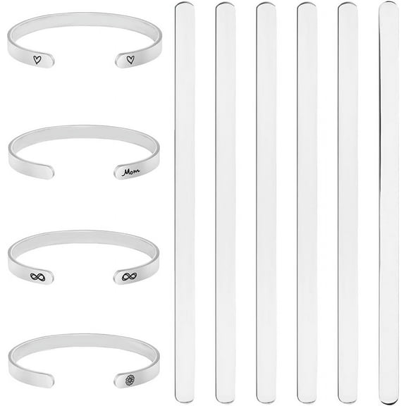 6pc 304 Stainless Steel Bangle Blank Strips for DIY Cuff Bracelet Making Metal Stamping & Engraving Blanks Stainless Steel Color 16x0.8x0.2cm