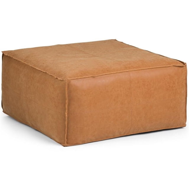 Trent Home Pouf de Table Basse Carré Boho Grand Format en Similicuir Brun Vieilli