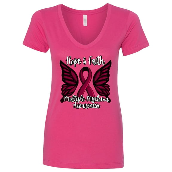 Inktastic Multiple Myeloma Cancer Awareness Hope & Faith with Butterfly Ribbon Women's V-Neck T-Shirt