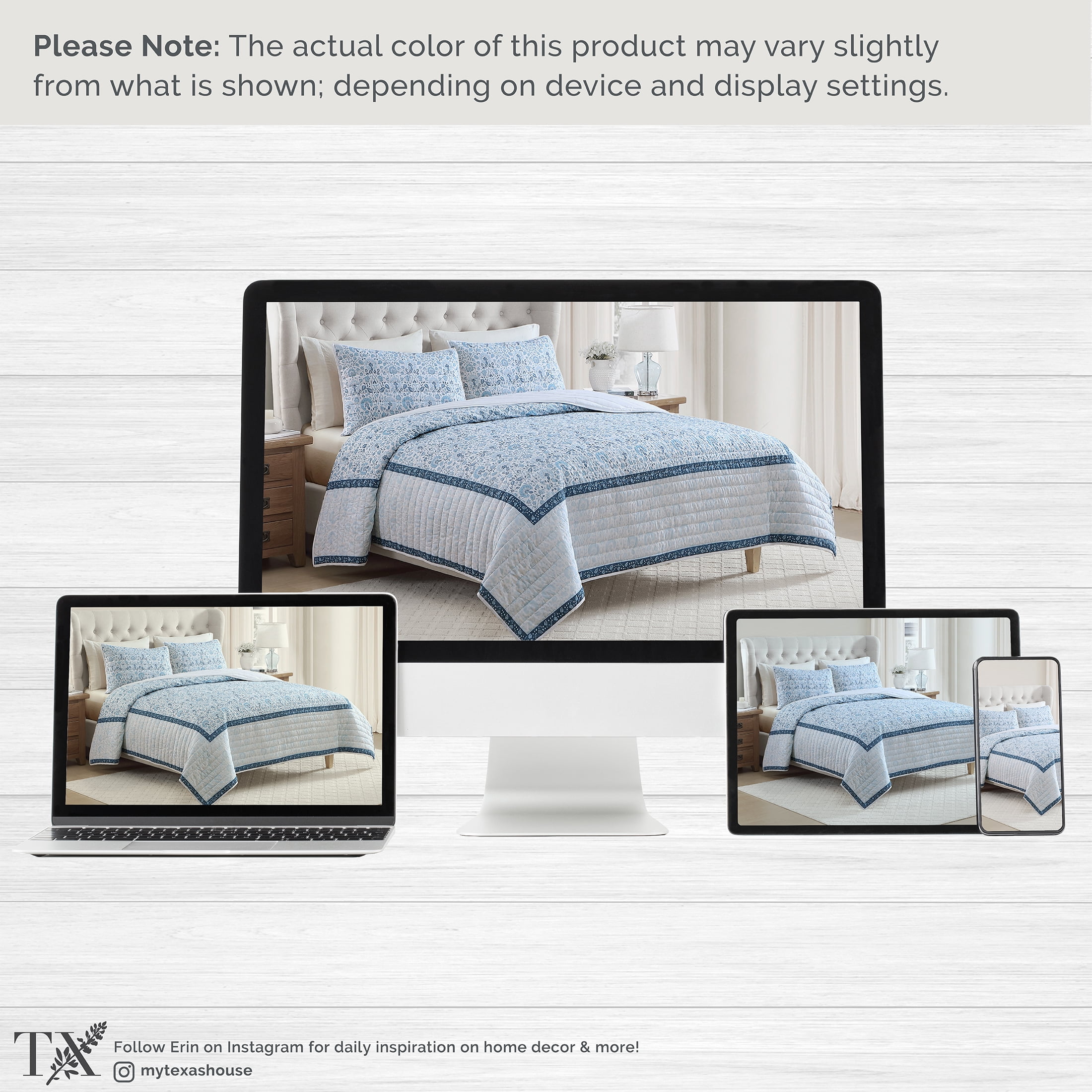 My Texas House Capri 2-Piece Blue Cotton Quilt Set, Twin/Twin XL