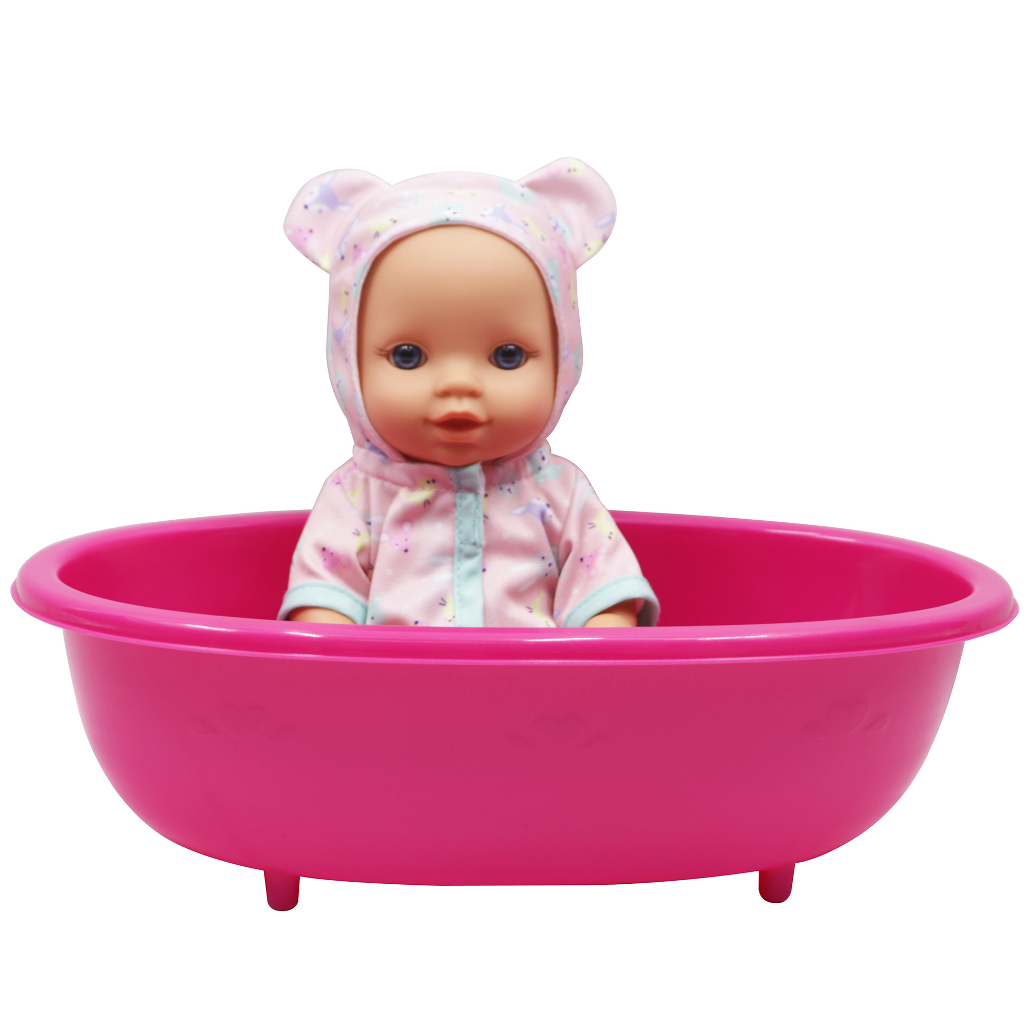 Dream Collection: 10" Baby Doll Bathing Playset - Pink & Blue - 3 Animal-Shaped Water Toys, Splash Tub, Robe & Towel, Hard Body, Kids & Toddlers 2+