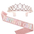 thumbnail image 1 of Birthday Sash Crown Add Ambience Colored Lightweight Birthday Tiara Sash for Birthday Party Rose Gold, 1 of 12
