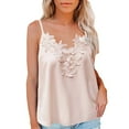 thumbnail image 2 of Pntutb Womens Fashion Casual Summer Sling Solid Color Sleeveless Lace V-Neck Top Pink L, 2 of 6