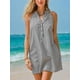 thumbnail image 3 of Vestido CUPSHE Minivestido de verano a rayas con cuello en V sin mangas, azul marino, 3 of 6