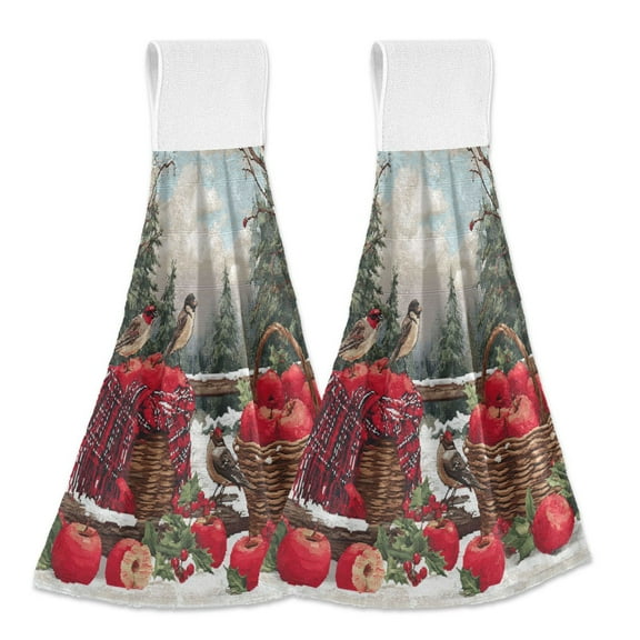2PCS Velcro Hangable Hand Towels Quick-Drying Hanging Kitchen Towels for Kitchen & Bathroom Apples and Baskets