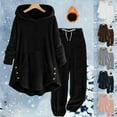 thumbnail image 7 of Lovskoo Women's 2 Piece Pajamas Outfit Fuzzy Fleece Fall and Winter Plush Warm Hoodie Solid Color Set Long Sleeve Hoodie Set C-Black, 7 of 7