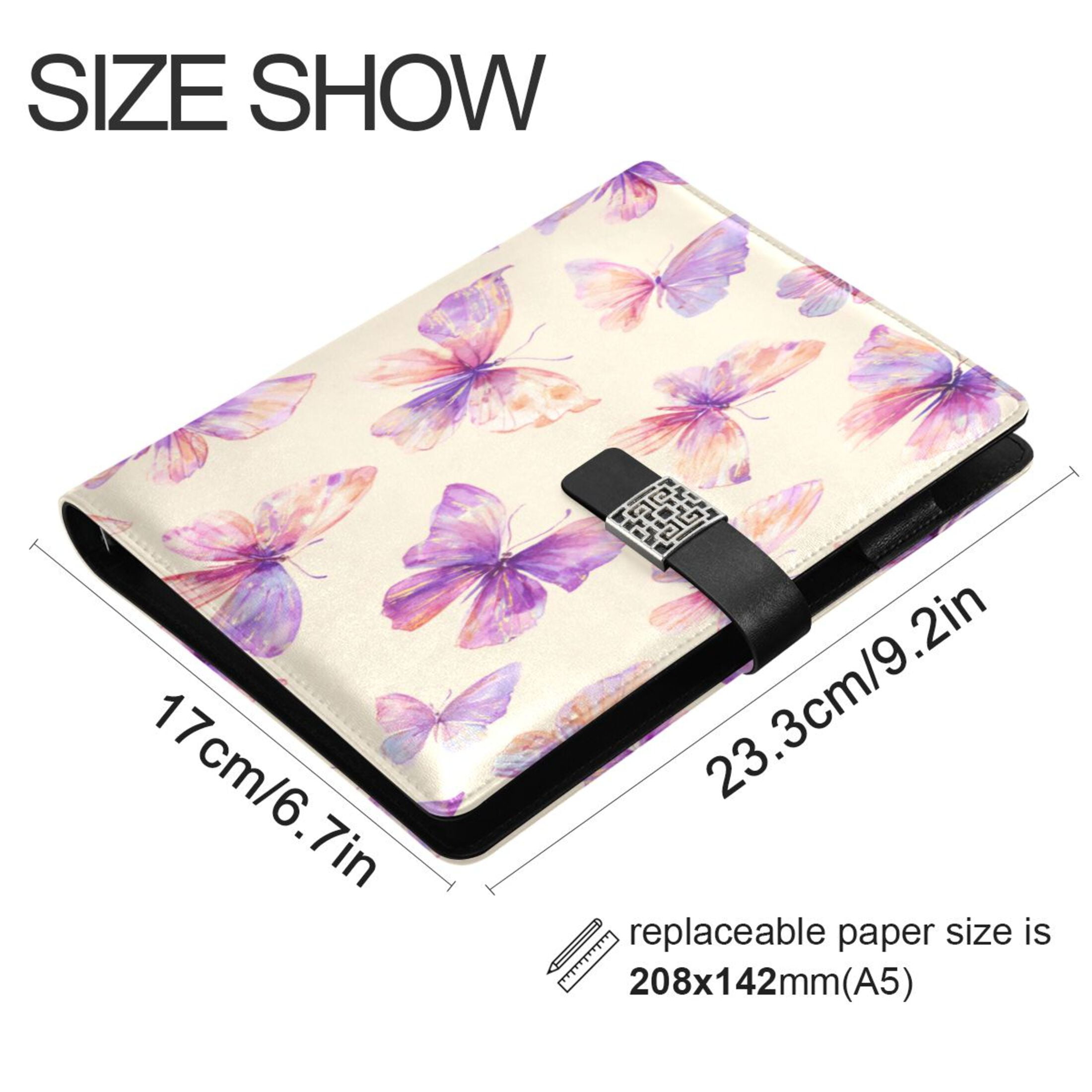 Leather Planner Leather Notebook Notebook Journal Binder Design Pen Pocket Design Convenient for Storage Purple Butterfly