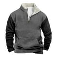 thumbnail image 4 of Men's Mock Neck Pullover Sweater Fleece Quarter Zip Casual Long Sleeve Top Cozy Winter Loungewear with Pockets Gray XL, 4 of 5