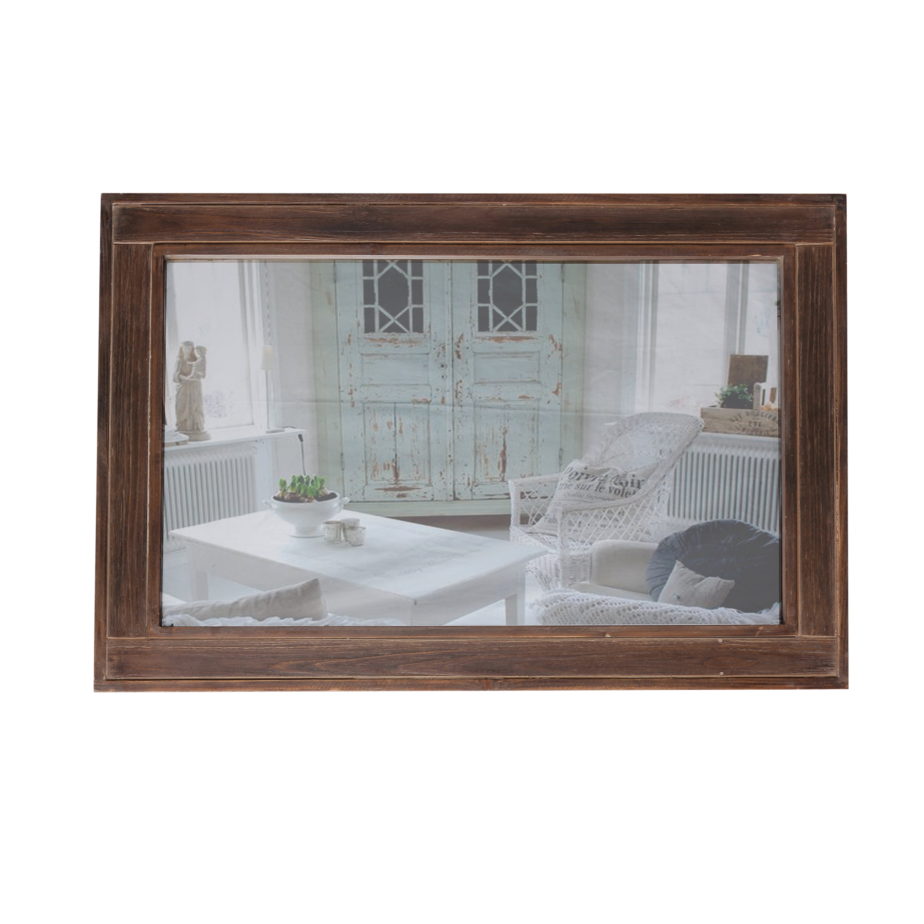 Sintosin Rustic Wooden Spliced Wall Mirror for Bathroom, 24" x 36