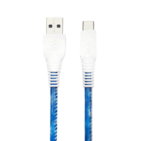 onn. USB to USB-C Fashion Cable, Blue, 6'