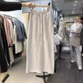 thumbnail image 2 of Vestido largo medio versátil con abertura lateral y cintura elástica de color sólido de moda para primavera, otoño y verano de 2023, recién llegado, 2 of 5