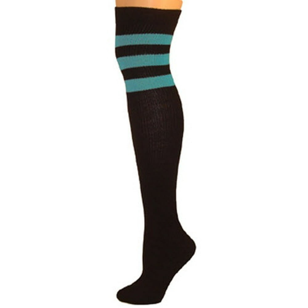 AJ's Retro Tube Socks Black w/ Turquoise (Over Knee)