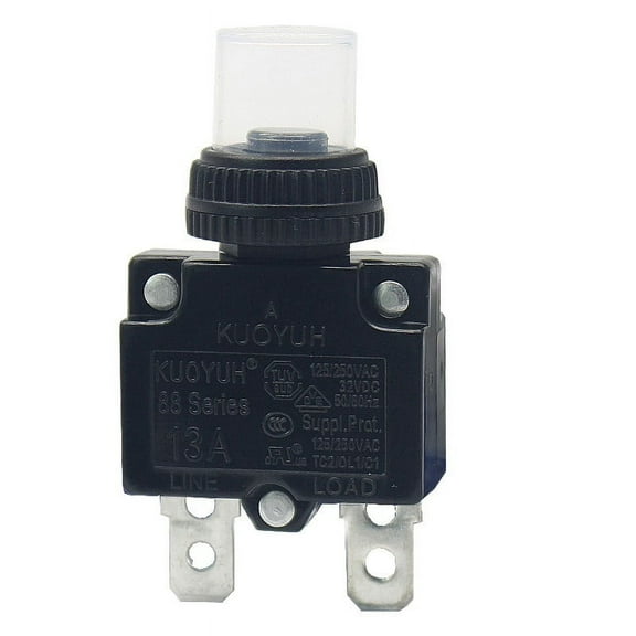 KUOYUH 13 Amp 125/250VAC 32/50VDC 88 Series Push-To-Reset Thermal Overload Protector Circuit Breaker