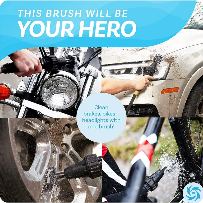 Brush Hero - Car Wheel Brush, Premium Automotive Detailer and Tire Brush  Cleaning Kit for Bikes, Engines, Trucks, Boats, Equipment, Exhaust Tips,  Premium Water-Powered Multi-Purpose Rim Brush 