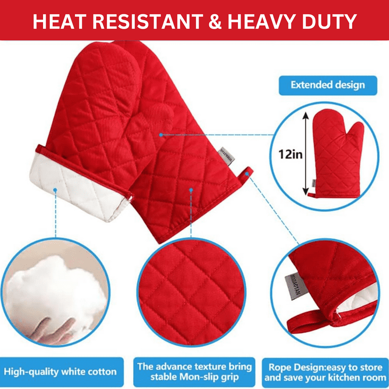 Osnell USA Red Kitchen Linens Set of 4 - 2 Oven Mitts & 2