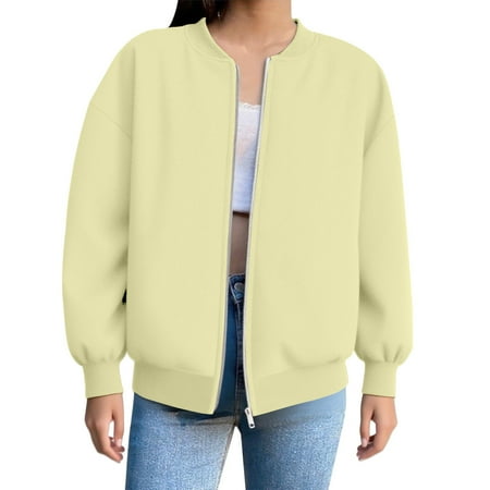 iHPH7 Baseball Jacket Zip-up Sweatshirts for Women Stand Collar Jacket Women Workout Jackets for Woman Womens Jackets Casual Oversized Bomber Jacket Women s Outerwear Khaki S