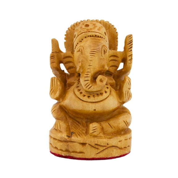 Handcrafted Wooden Lord Ganesha Statue, 5 cm - Spiritual Heritage Home Decor, Brown Finish