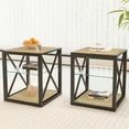 thumbnail image 2 of Set of 2 Modern Industrial End Tables with Tempered Glass & Wood MDF Top, Space-Saving 3-Tier Storage for Bedroom & Living Room Side Tables, 2 of 9