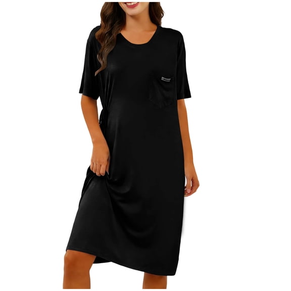 Cavosen Long Nightgowns for Women Lightweight Loose Nightgown Pocketed V Neck Sleep Dress Solid Soft Sleepwear