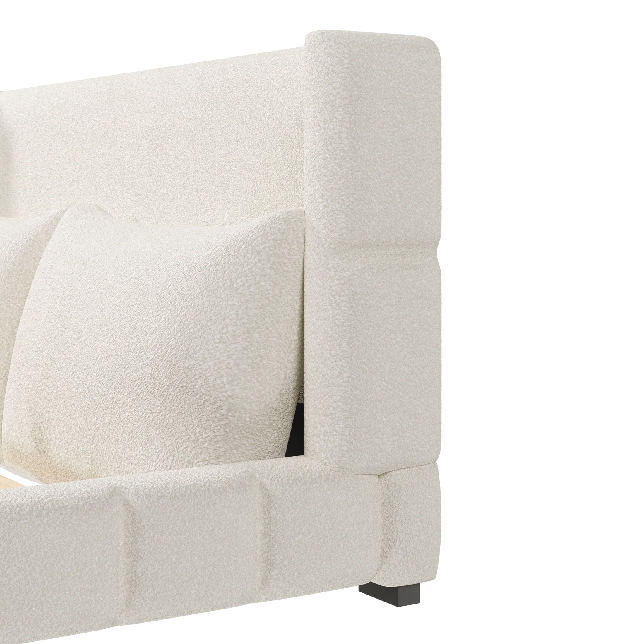 Noble House Rowena King Size Velvet Upholstered Platform Bed with Matching Pillows, Sturdy Wood Frame, White