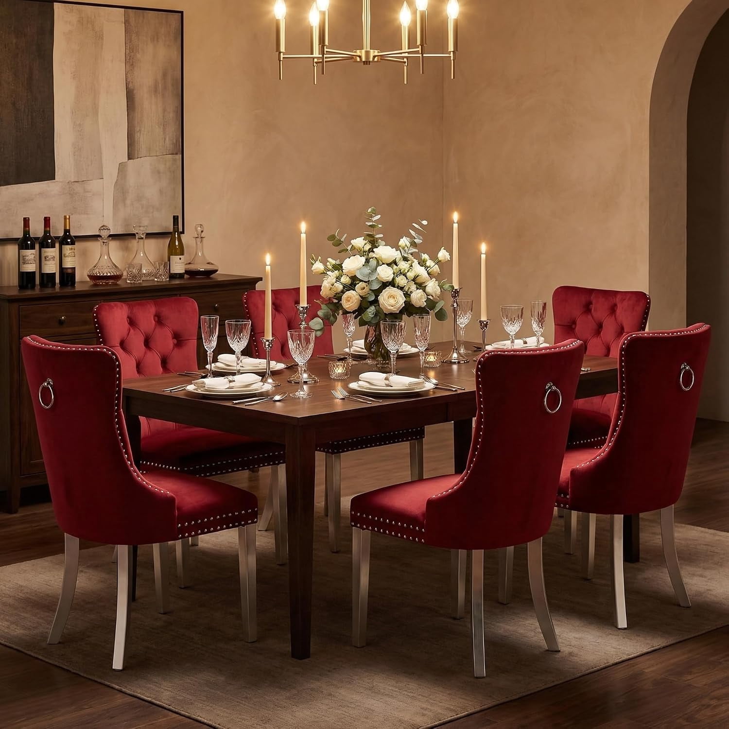 Collection Tufted Velvet Dining Chair, Nailhead Trim, Solid Wood Legs, Set of 2