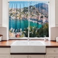 thumbnail image 2 of Ambesonne Landscape Kitchen Curtains, Buildings Ships Mountain, 55"x30", Pale Sky Blue Evergreen, 2 of 3