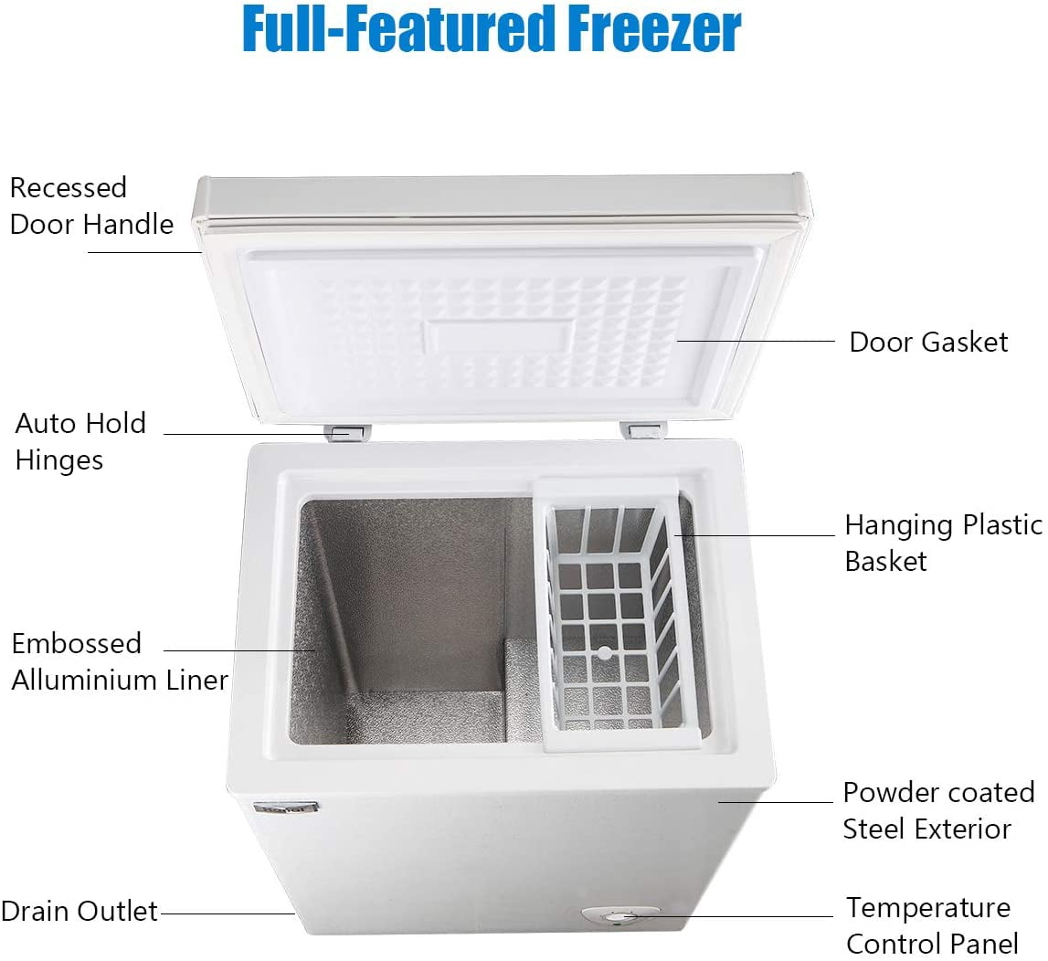  SMETA Deep Freezer Chest Freezer 7.0 Cubic Feet with Thermostat  Control, 7 Cu. Ft Garage Ready Freezers Energy Saving Top Open with  Removable Baskets for Apartments, Basement, Office, Kitchen, White 