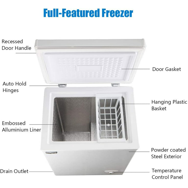 Wanai Chest Freezer 3.5 Cu.Ft Small Deep Freezer Top Door Mini Freezer with Removable Basket, Low Noise, 7 Adjustable Temperature and Energy Saving