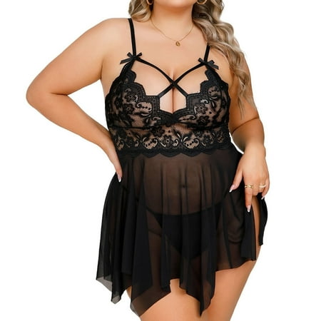 CaiDieNu Plus Size Lingerie for Women  Nightdress Lace and Mesh Chemise - Sizes XL