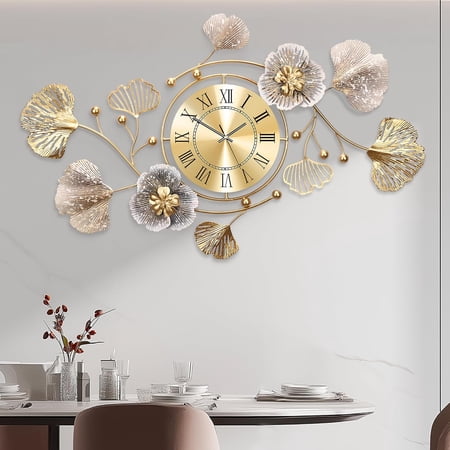 33 Modern Farmhouse Large Decorative Wall Clock, Ginkgo Metal Art