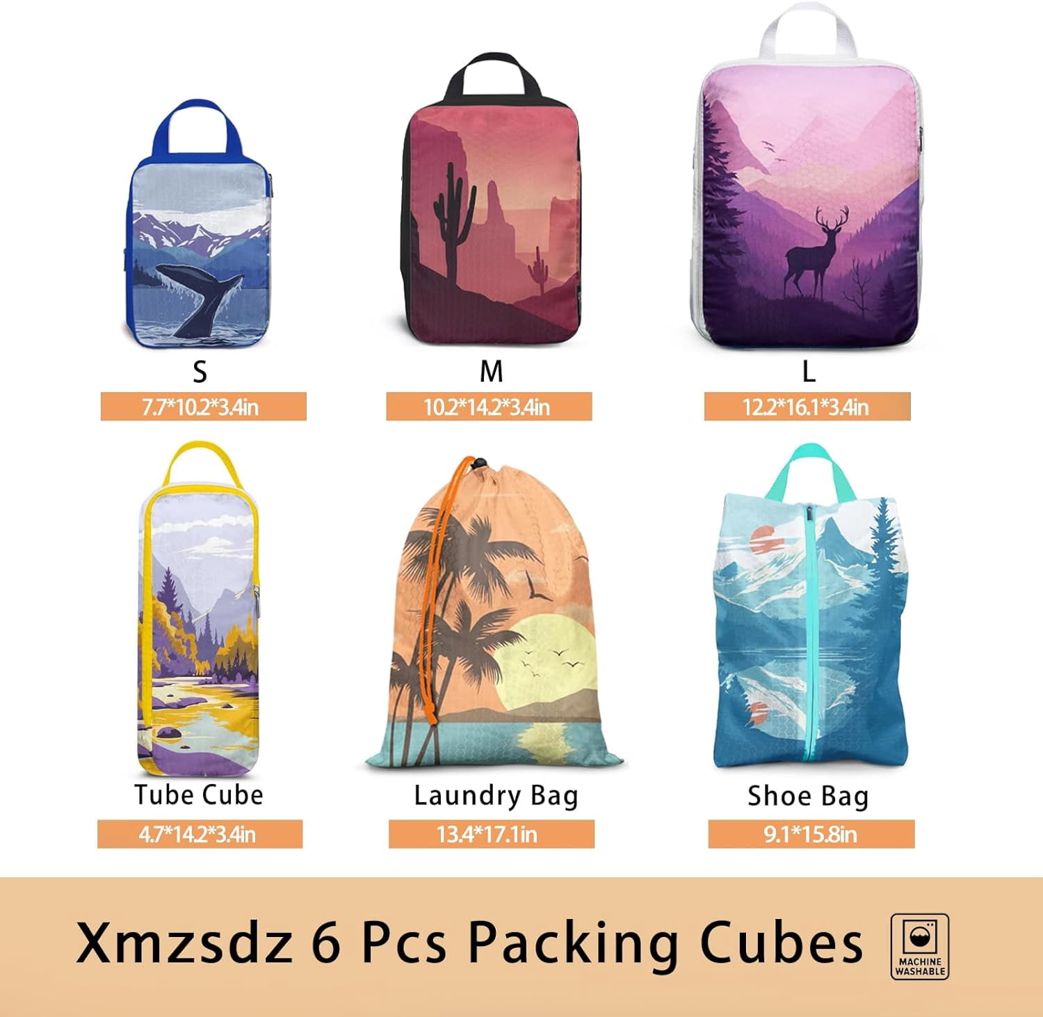 6 Pcs Compression Packing Cubes for Travel Suitcases, Waterproof Luggage Organizer Bags Set, Washable Packaging Cubes for Women Backpack Travel Perfect for Carry-Ons and Storage
