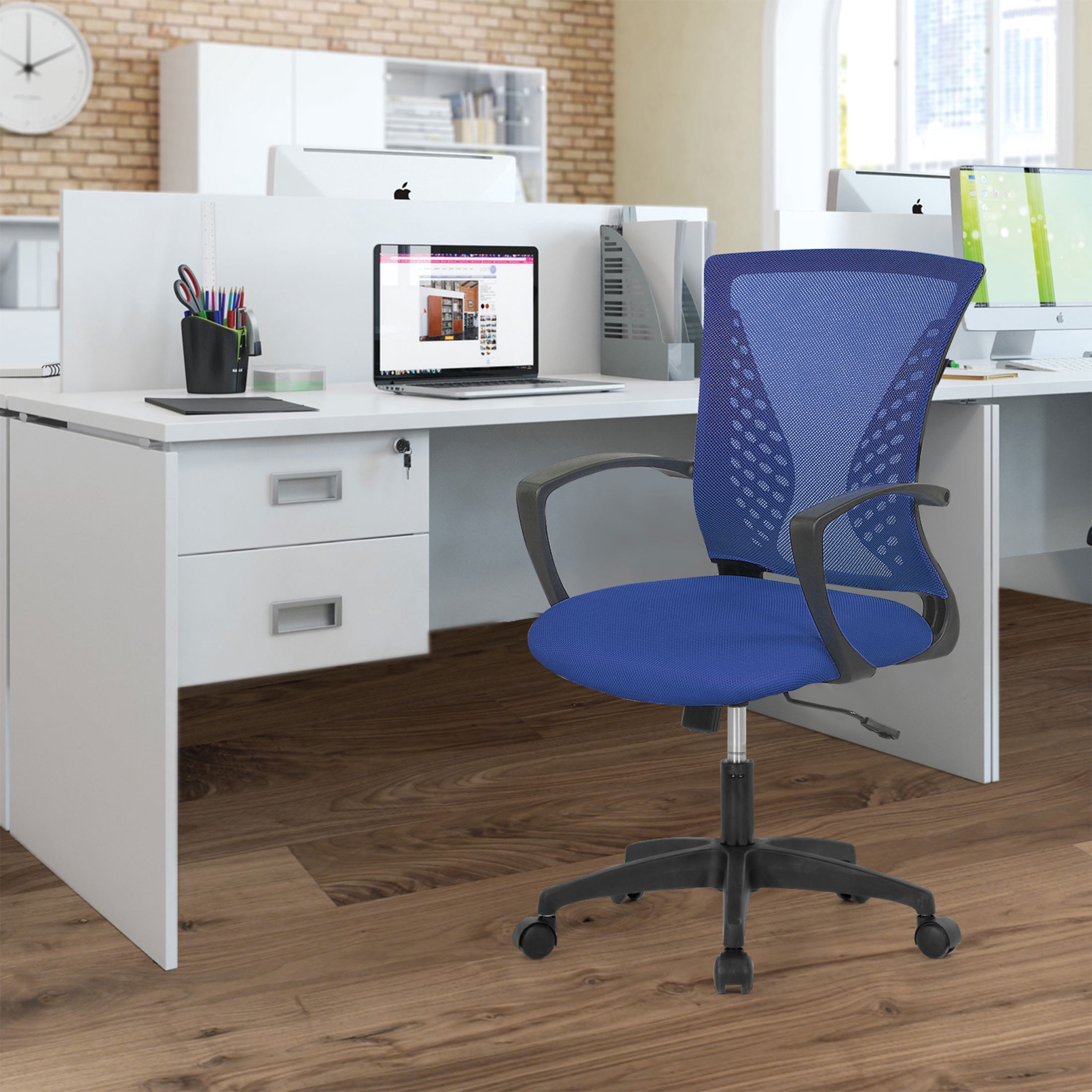 YRLLENSDAN Mesh Office Chair with Wheels Conference Room Chair Mesh Computer Chair for Adults 250lb Rolling Desk Chair with Arms Study Chair Adjustable Height,Blue