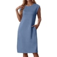 thumbnail image 1 of Youmylove Vacation Beach Dress for Women Fashion Sleeveless Round Neck Pocket Dress With Side Slits Spring Summer Collection Graduation Dress for Women, 1 of 5