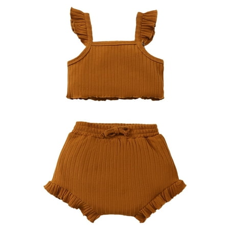 

ZHAGHMIN Girls Summer Shorts Set Girls Spring And Autumn Korean Style Sleeveless Suspenders Flying Sleeve Top Solid Color Shorts Two Piece Set Hoodie With Pants Baby New Born Cute Teen Girl Outfits