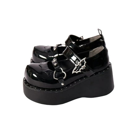 

Gomelly Womens Platform Mary Janes Shoes Ankle Strap Lolita Gothic Shoes Chunky Leather Dress Pumps Black 8