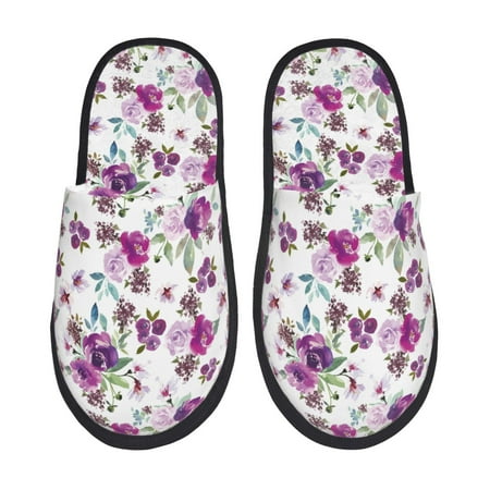 Balery Violets Flowers Slient Indoor Furry Fleece Comfort House Shoes Soft Non-Slip Home Shoes Cotton slippers House Slippers-- Medium