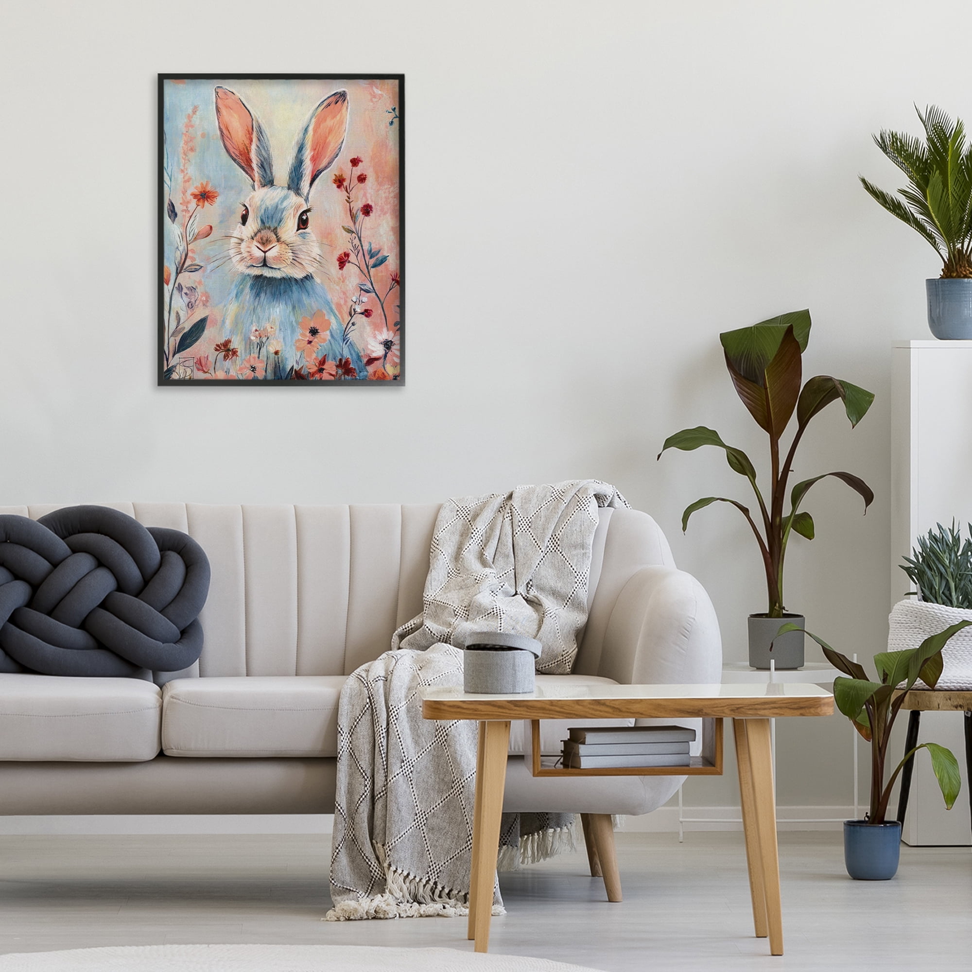 Stupell Industries Blue Rabbit & Wildflowers Black Framed Giclee Art, design by Sara Culpepper