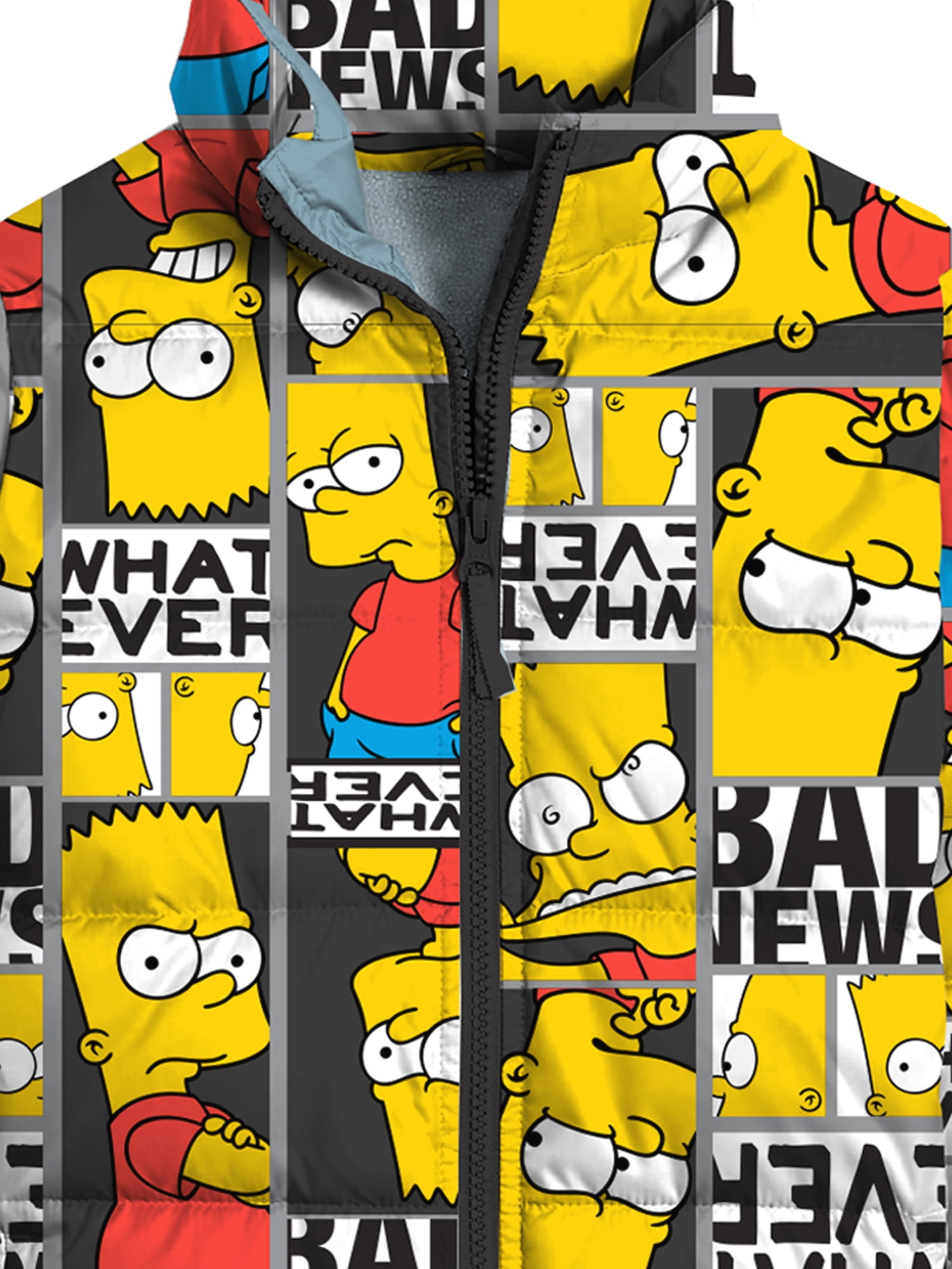 The Simpsons Boys Bart Graphic Zip-Up Puffer Jacket, Sizes 6-18