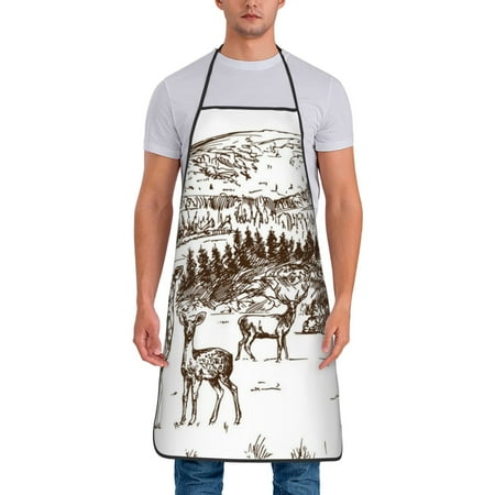 

Zeuib Woodland Forest With Deers Print Unisex Waterproof Aprons Cooking Aprons for Kitchen Gardening and Salon Water & Oil Resistant